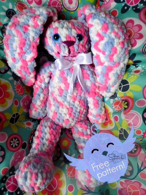 Huggy Bunny (using the fluffy Bernat Baby Blanket Yarn)