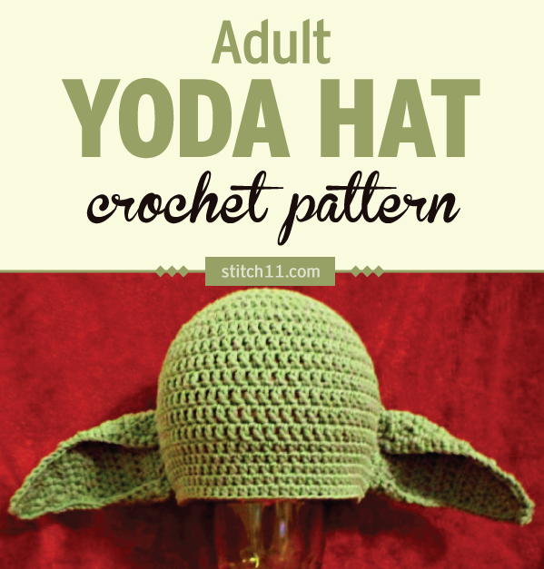 Do you have a Star Wars fan in your house? This Yoda hat crochet pattern is designed for an adult male with a 24-inch head circumference. When laying this beanie flat, it measures 11 inches across and is just over 8.5 inches tall. This pattern is a custom fit for a family member. #crochet #crochetlove #crochetlife #crochetaddict #crochetpattern #ilovecrochet #crochetgifts #crochet365 #addictedtocrochet #yarnaddict #yarnlove