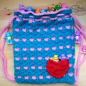 Drawstring backpack To Care-a-lot - Free crochet pattern