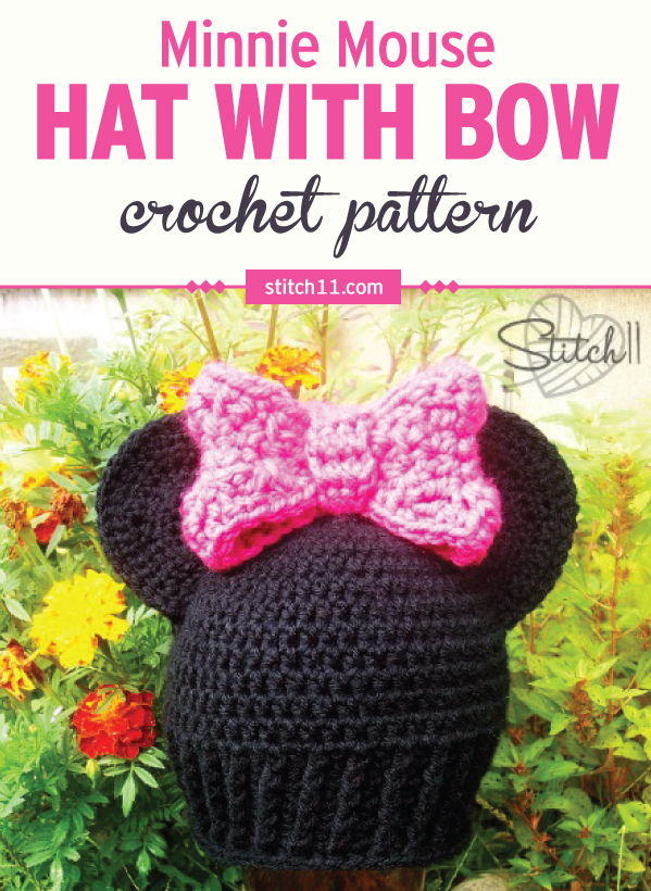 This Minnie Mouse Hat Crochet Pattern is perfect for little ones who are big fans of Miss Minnie Mouse. Fits kids aged 3-5. #crochet #crochetlove #crochethat #crochetaddict #crochetpattern #crochetinspiration #ilovecrochet #crochetgifts #crochet365 #addictedtocrochet #yarnaddict #yarnlove