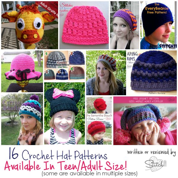 16 Crochet Hat Patterns - Available in Teen and Adult Size! 