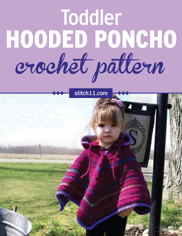 This Toddler Hooded Poncho crochet pattern is worked in 3 pieces - hood, neck, and poncho. It is crocheted both in the round and by rows. You can choose whatever color, with or without the highlights. Perfect for any toddler, to keep them warm in cold months as they walk around outside. #crochet #crochetlove #crochetlife #crochetaddict #crochetpattern #crochetinspiration #crochetgoodness #ilovecrochet #crochetgifts #crochet365 #addictedtocrochet #yarnaddict #yarnlove