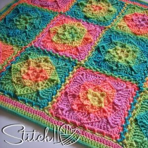Square Photo -Retro Illusions Baby Blanket - Free Crochet Pattern by Stitch11 Red Heart Super Saver Retro Stripes