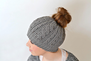 Cabled Messy Bun Hat Crochet Pattern