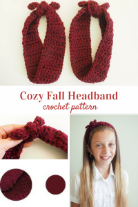 The Cozy Fall Headband is crocheted as one long piece that can be tied and untied each time you wear it. #crochetheadband #crochetpattern #crochetlove #crochetaddict