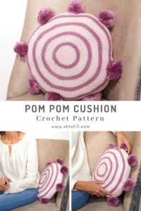 This Pom Pom Cushion makes an absolutely wonderful housewarming gift or statement piece for your home. #crochetcushion #crochetpillow #crochetpattern #crochetlove #crochetaddict