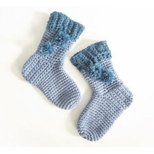 Pom Pom Slipper Socks Crochet Pattern