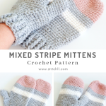 These striped crochet mittens are perfect for a day spent in a winter wonderland. This free crochet pattern will keep you warm and cozy. #CrochetMittens #CrochetPattern #CrochetGloves #CrochetAddict