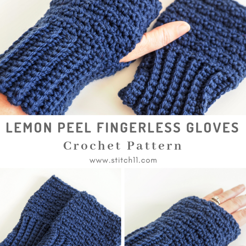 These lemon peel stitch fingerless gloves are warm and convenient. This free crochet pattern is a simple holiday gift everyone can use. #CrochetFingerlessGloves #CrochetGloves #CrochetPattern #CrochetAddict 