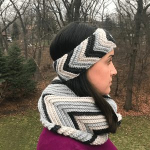 Gray Skies Chevron Ear Warmer - Check out these cute, versatile and functional crochet ear warmer patterns and get started on your stock before the cold sets in! #crochetearwarmerpatterns #crochetearwarmers #crochetpatterns