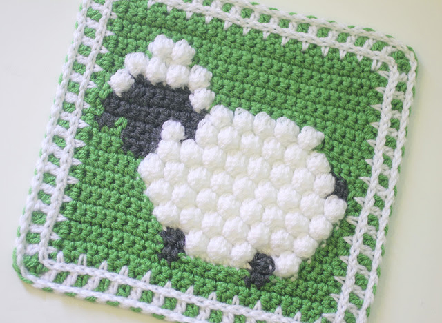Crochet Bobble Stitch Sheep Square - If you’re thinking of starting a crochet blanket and want to give it that extra touch of ‘oomph’ - using any of these crochet squares might be the thing you need! #crochetsquares #afghansquares #crochetpatterns