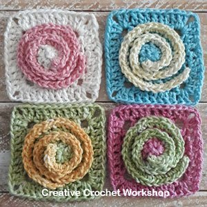 Mini Swirly Square - If you’re thinking of starting a crochet blanket and want to give it that extra touch of ‘oomph’ - using any of these crochet squares might be the thing you need! #crochetsquares #afghansquares #crochetpatterns