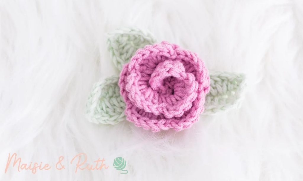 A Crochet Rose with leaves