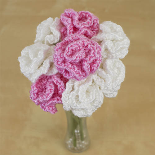 Crochet Carnation bouquet in a glass vase