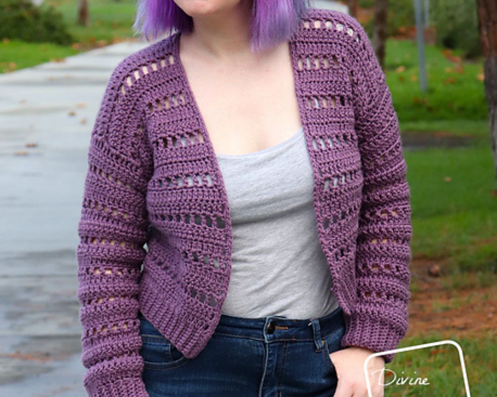 Woman wearing cute lena caridgan crochet