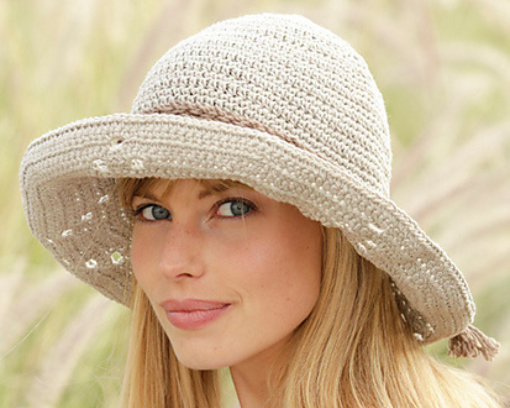 Woman wearing crochet hat