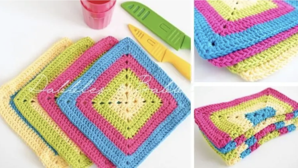 Colorful Solid Granny Square Crochet Dishcloth