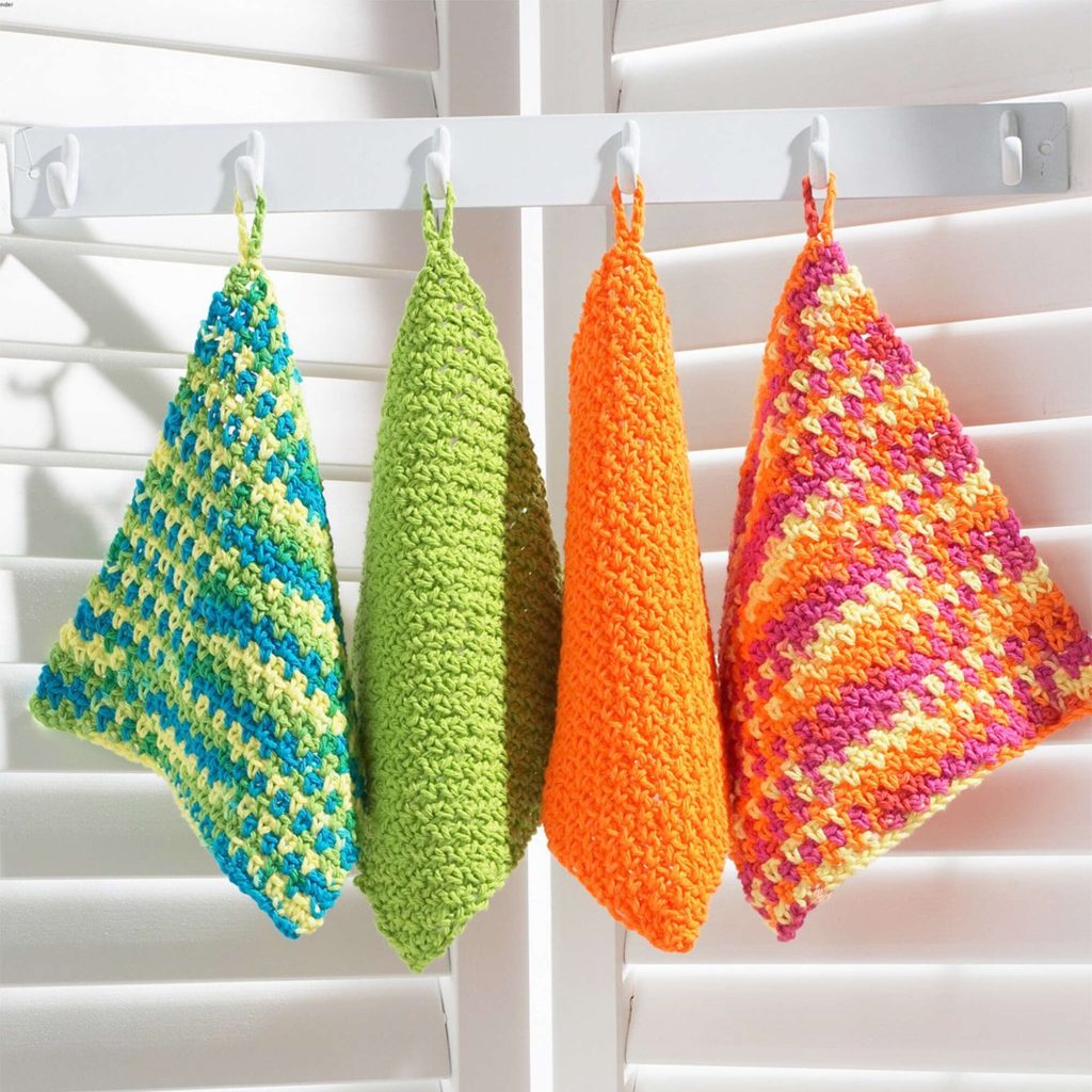 crochet dishcloths in different colors