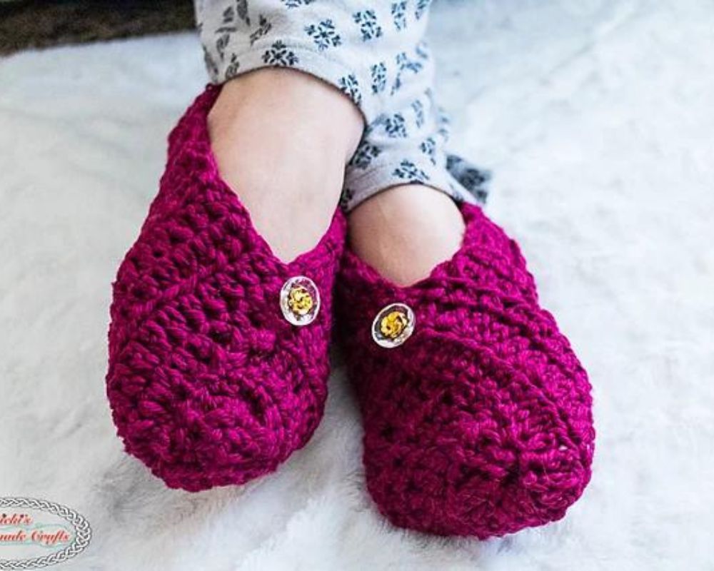 Button Slippers From Crochet Square