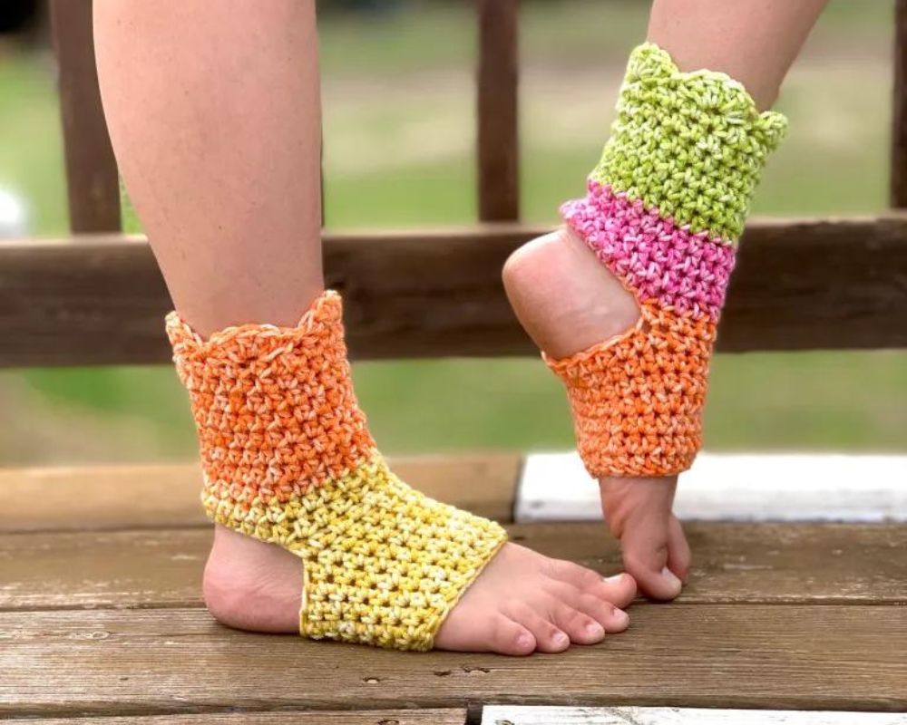 Rainbow Stripes Yoga Crochet Socks 