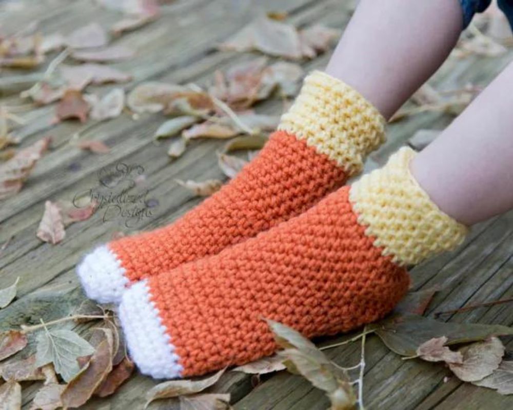 Crochet Child Candy Corn Sock 