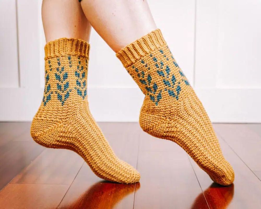 Vine Colorwork Crochet Socks 