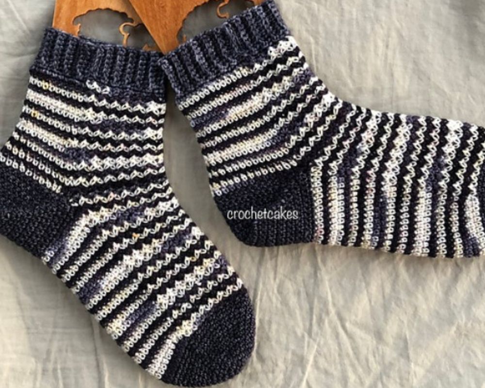 Self-Striping Crochet Socks 