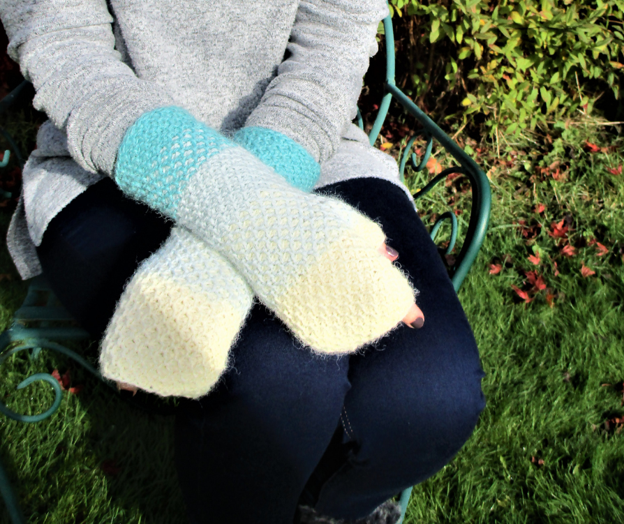 Frosted Ombre Tunisian Crochet Fingerless Gloves