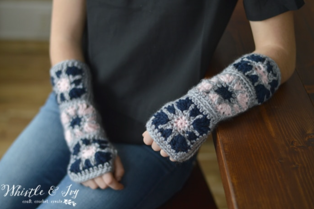 Starburst Granny Square Crochet Arm Warmers