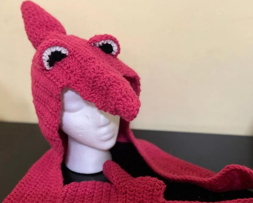 Crochet Pterodactyl Dinosaur Hooded Scarf Costume