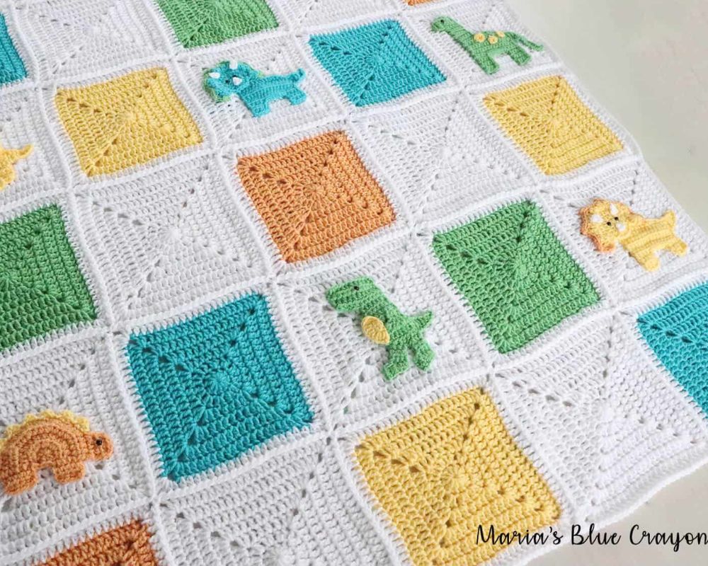 Crochet Dinosaur Granny Square Blanket